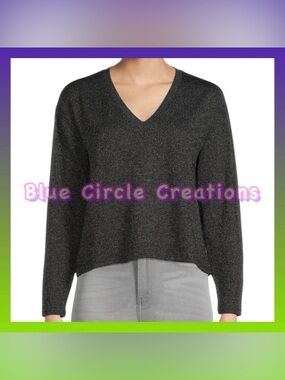 Time and Tru Women's V-Neck Knit Top/Sweater Long Sleeves Charcoal Heather Med